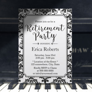Retirement Classy Black & White Damask Invitation