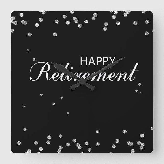 Retirement Congratulations Black with Silver Spark Square Wall Clock (Front)