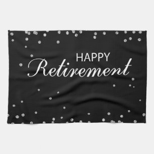Retirement Congratulations Black with Silver Spark Tea Towel