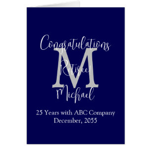 Retirement Congratulations, Blue, Gray Monogram