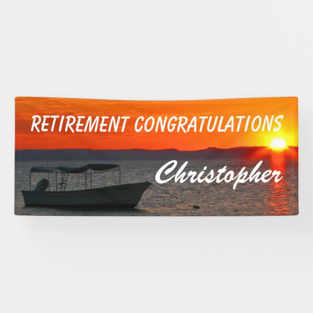 Retirement Congratulations Fishing Boat at Sunset Banner (Horizontal)