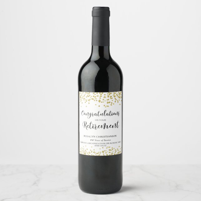 Retirement Congratulations Gold Confetti Wine Label (Front)