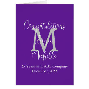 Retirement Congratulations, Purple, Gray Monogram