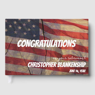 Retirement Congratulations Rustic American Flag Guest Book
