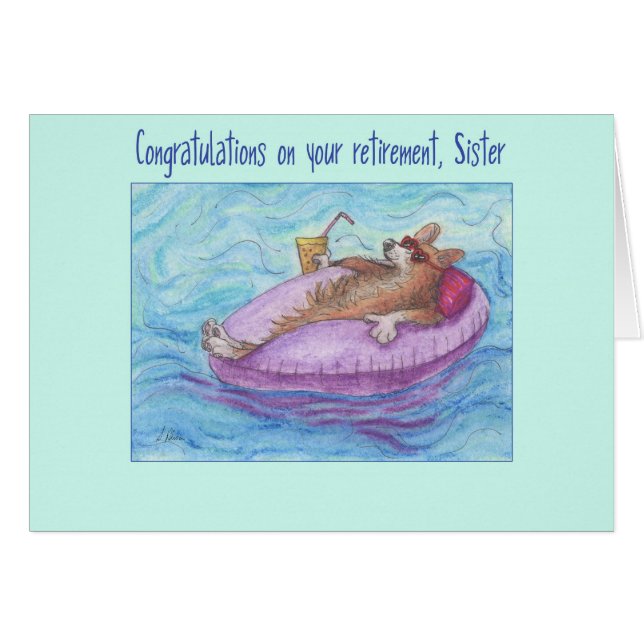 Retirement congratulations, Sister, corgi dog card (Front Horizontal)