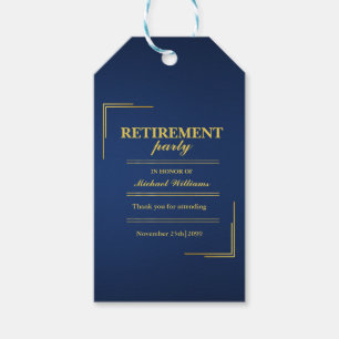 Retirement Corporate Elegant Blue Gold Gift Tags
