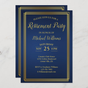 Retirement Corporate Elegant Blue Gold Invitation