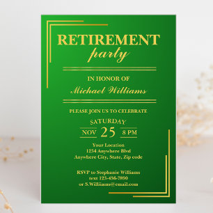 Retirement Corporate Elegant Green Gold Invitation