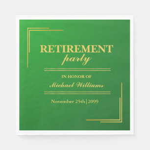 Retirement Corporate Elegant Green Gold Napkin