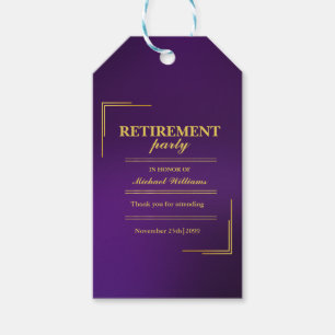 Retirement Corporate Elegant Purple Gold Gift Tags