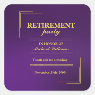 Retirement Corporate Elegant Purple Gold Square Sticker