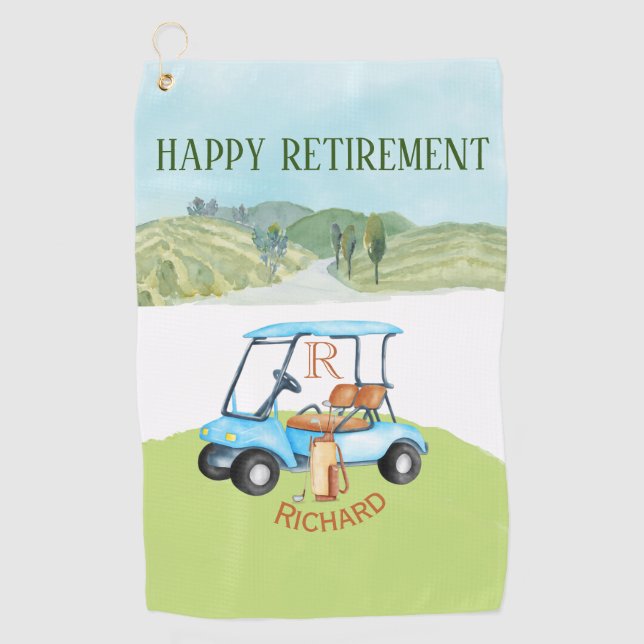Retirement Custom Name Monogram Clubs  Golf Towel (Front)
