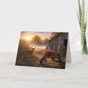 Retirement Deer and Vintage Tractor Card