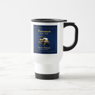 Retirement Elegant Golf Theme Cart Blue Gold Travel Mug