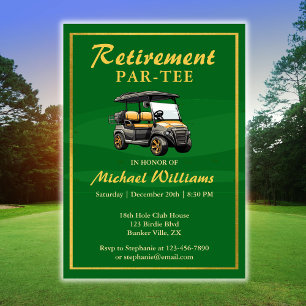 Retirement Elegant Golf Theme Cart Green Gold Invitation