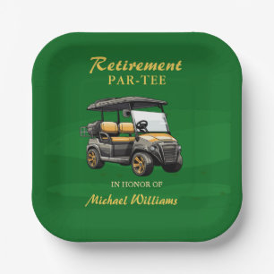 Retirement Elegant Golf Theme Cart Green Gold Paper Plate