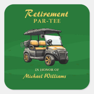 Retirement Elegant Golf Theme Cart Green Gold Square Sticker
