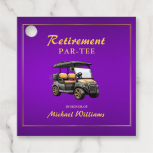Retirement Elegant Golf Theme Cart Purple Gold Favour Tags