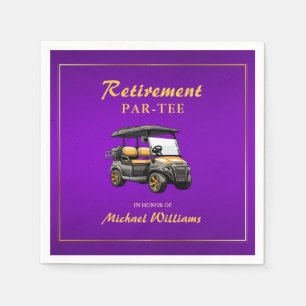 Retirement Elegant Golf Theme Cart Purple Gold Napkin