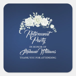 Retirement Female Party Vintage White Rose Border  Square Sticker