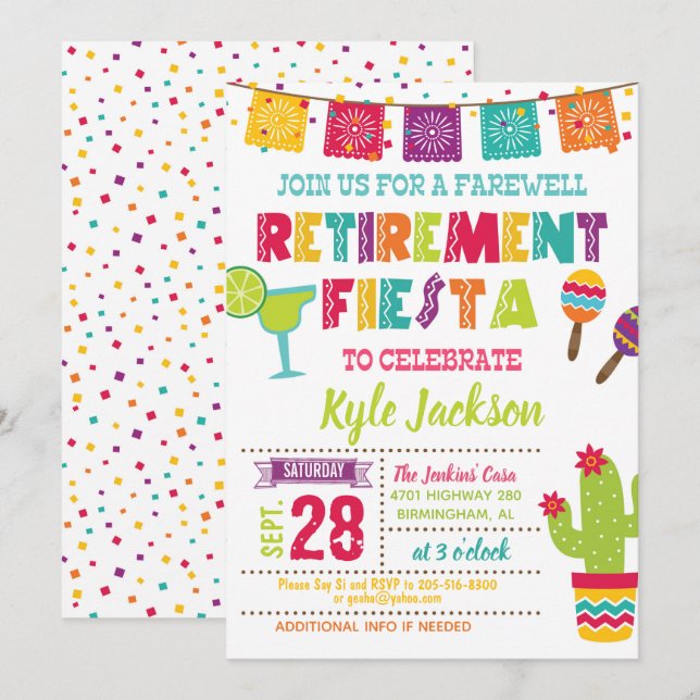 Retirement Fiesta Invitation - White (Front/Back)