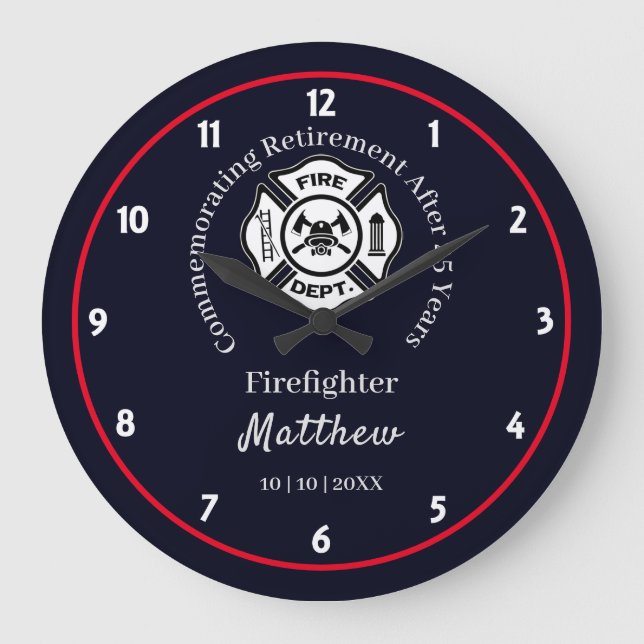 Retirement Firefighters Keepsake Commemorative Large Clock (Front)