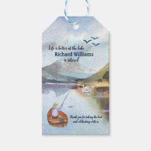 Retirement fishing at the lake watercolor gift tags
