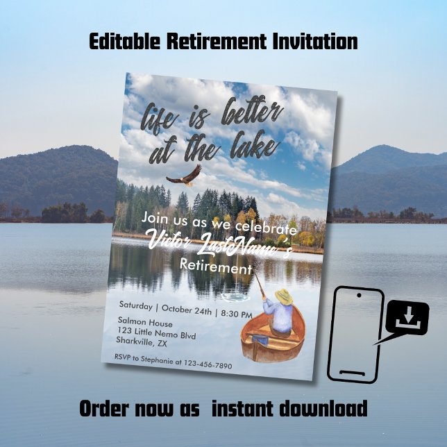 Retirement fishing at the lake watercolor invitation (Creator Uploaded)