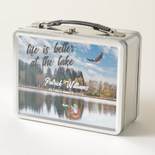Retirement fishing at the lake watercolor metal lunch box