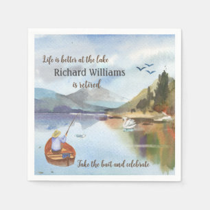 Retirement fishing at the lake watercolor napkin