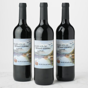 Retirement fishing at the lake watercolor wine label