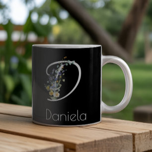 Retirement Floral monogram watercolor  black Large Coffee Mug