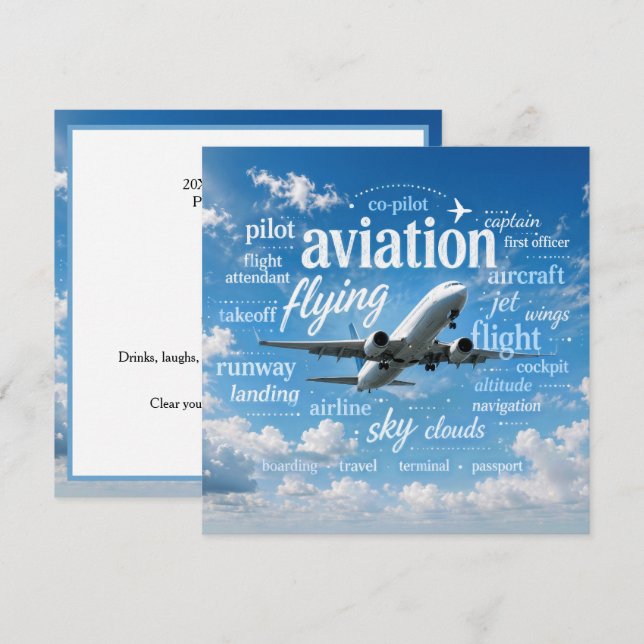 Retirement for Flight Attendant in Word Cloud Invitation (Front/Back)
