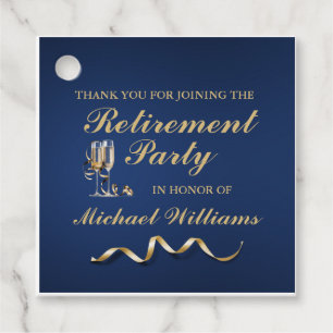 Retirement Formal Classic Champagne Glass Blue Favour Tags
