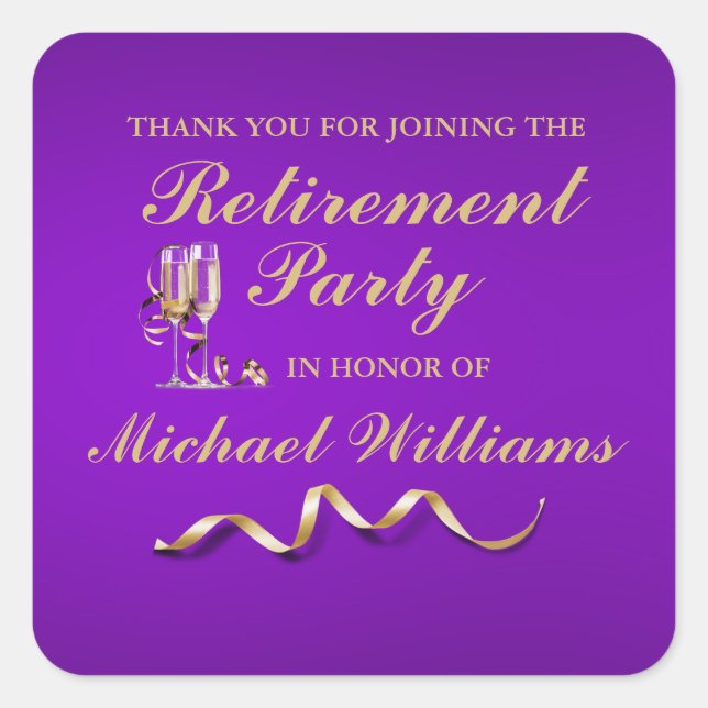 Retirement Formal Classic Champagne Glass Square Sticker (Front)