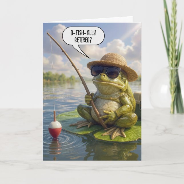 Retirement Frog Fishing on Lily Pad Card (Front)