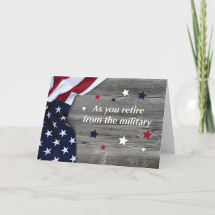 Retirement from Military Flag on Wood with Stars Card
