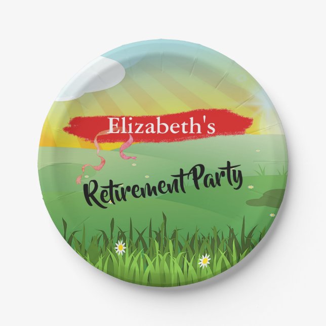 Retirement  Fun Fields Rustic Festival Paper Plate (Front)