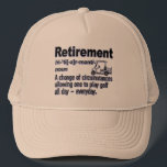 Retirement funny definition for golfing fan  trucker hat<br><div class="desc">Funny retired definition golfing fan quote with golf cart</div>