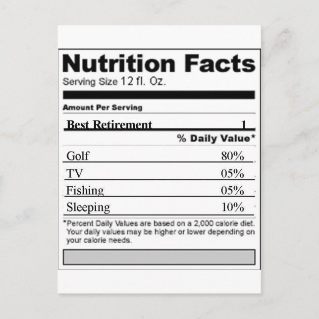 Retirement Funny Nutrition label Postcard (Front)