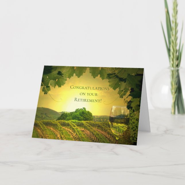 Retirement Funny Wine and Vineyard Congratulations Holiday Card (Front)