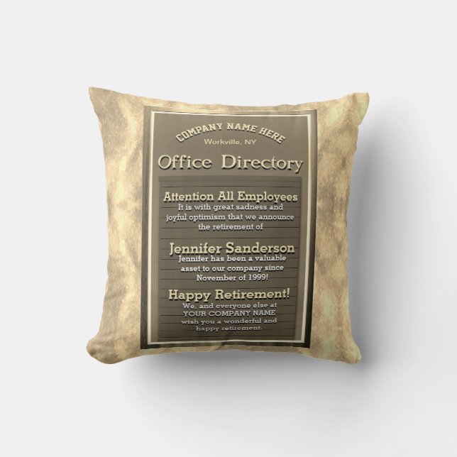 Retirement Gift Custom Golden Vintage Sign Cushion (Front)