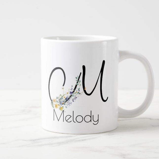 Retirement gift employer monogram watercolor  large coffee mug (Right)