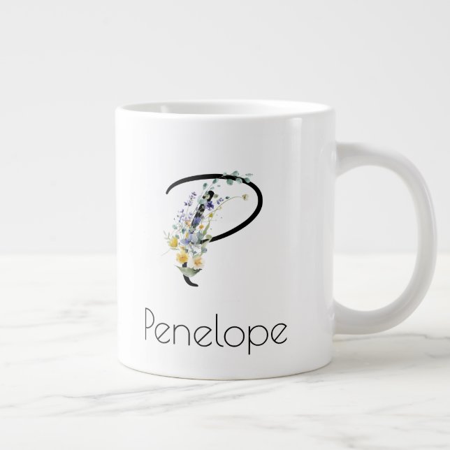 Retirement gift employer monogram watercolor  large coffee mug (Right)