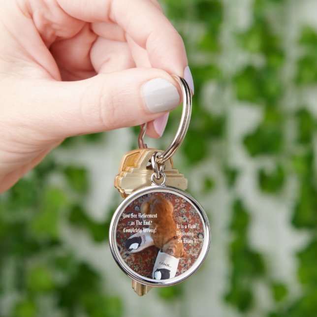 retirement gift , ginger cat with slippers, funny  key ring (Hand)