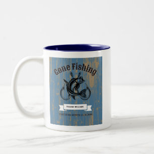 Retirement Gift Gone Fishing Retired Rustic Wood Two-Tone Coffee Mug