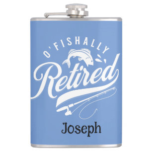 Retirement Gifts. Fisherman/woman. Editable name Hip Flask