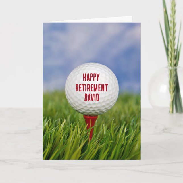 Retirement Golf Ball On a Red Tee Card (Front)
