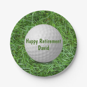 Retirement Golf Ball on Grass  Paper Plate