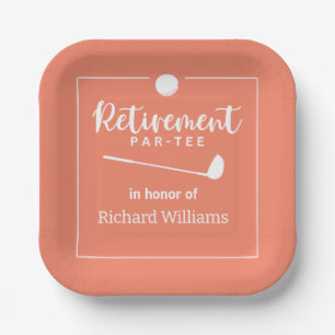 Retirement Golf Ball Tee Flag Modern Peach Paper Plate